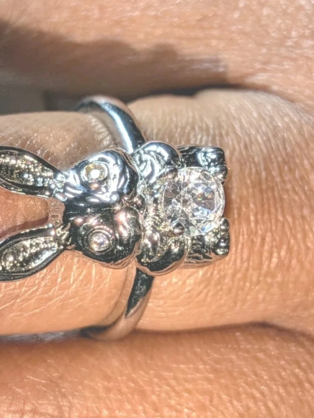 Women's Silver Plated Retro Rabbit Shaped Vintage Lab-Created Diamond Ring Sz 6